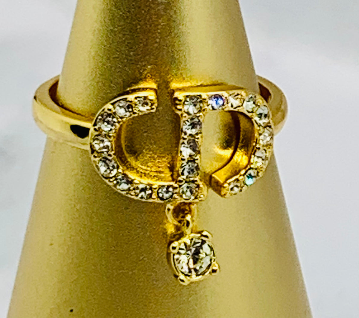 CHRISTIAN DIOR CD Rhinestone Ring Size 7 M - Pre owned