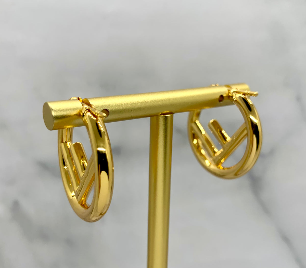 FENDI FF Gold Monogram Hoop Earrings - Pre owned