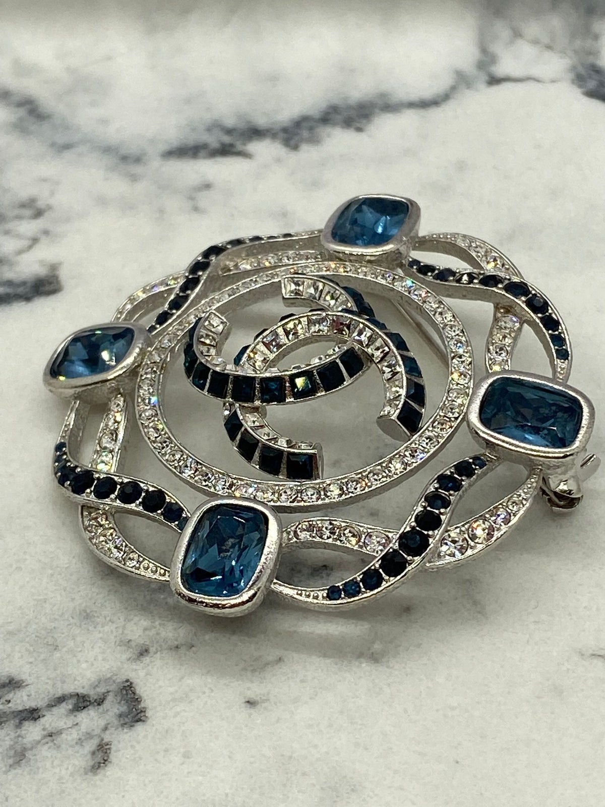 CHANEL CC Rhinestone Monogram Brooch Pin - USED