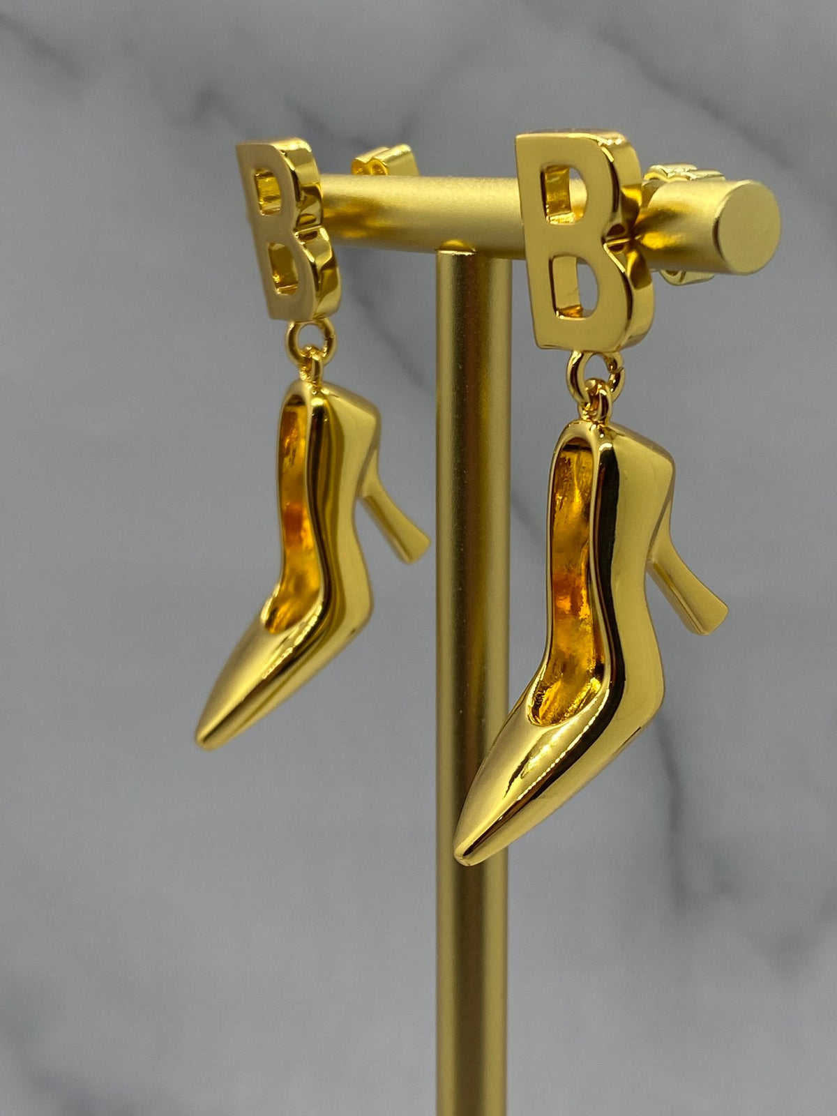 BALENCIAGA Gold Tone High Heel Shoe Earrings - Pre owned
