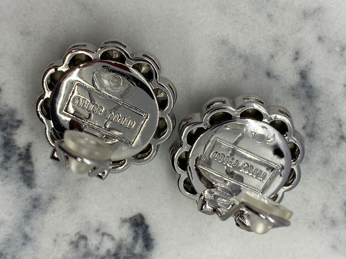 MIU MIU Rhinestone Flower Clip On Earrings - Pre owned