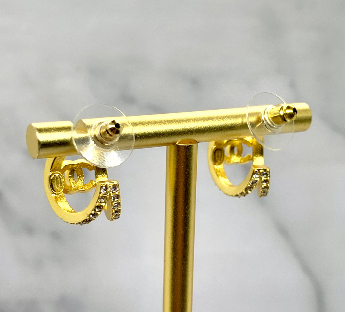 CHANEL CC Rhinestone Hoop Earrings - USED