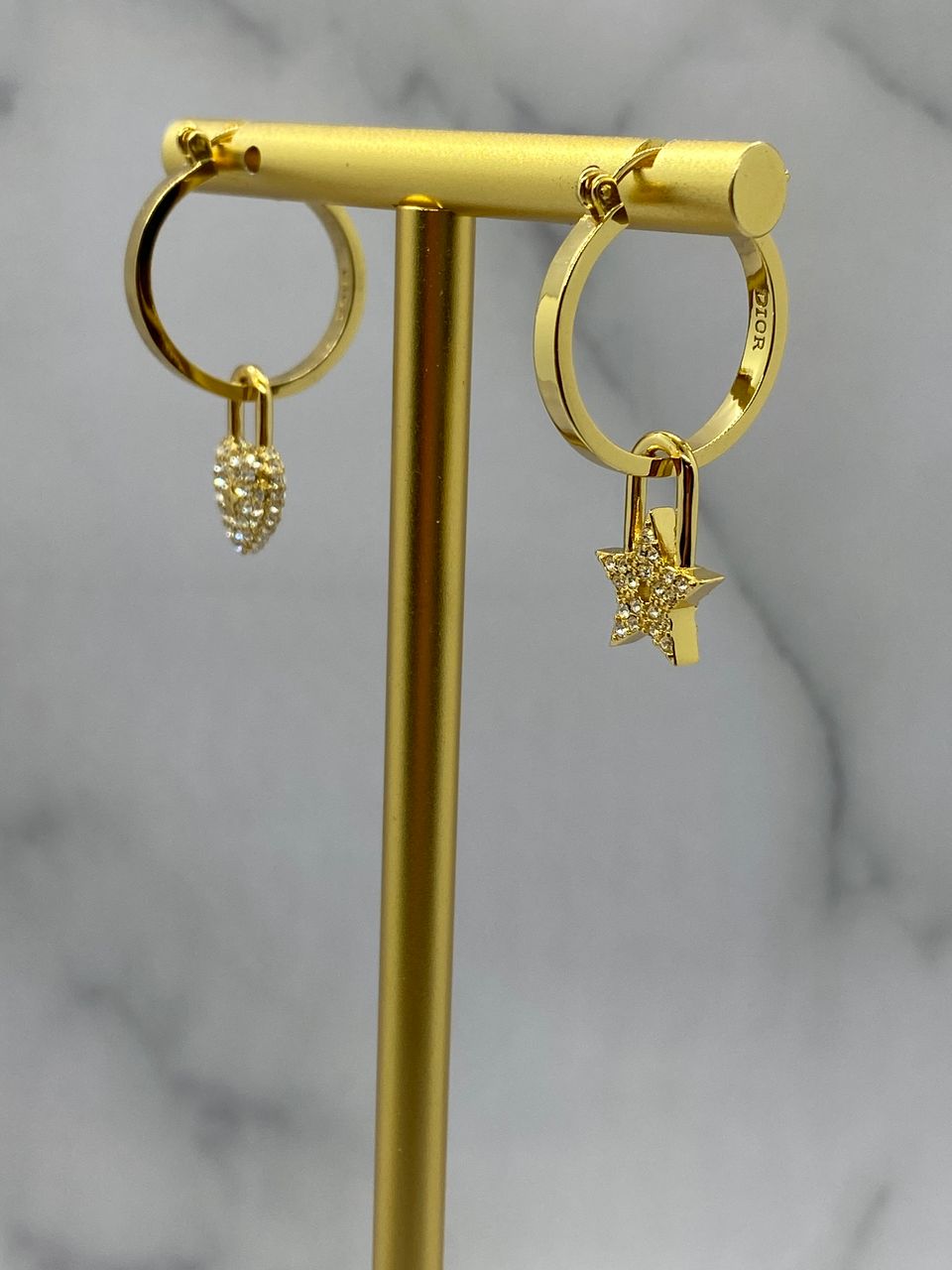 CHRISTIAN DIOR Gold Tone Charm Hoop Earrings - Pre owned