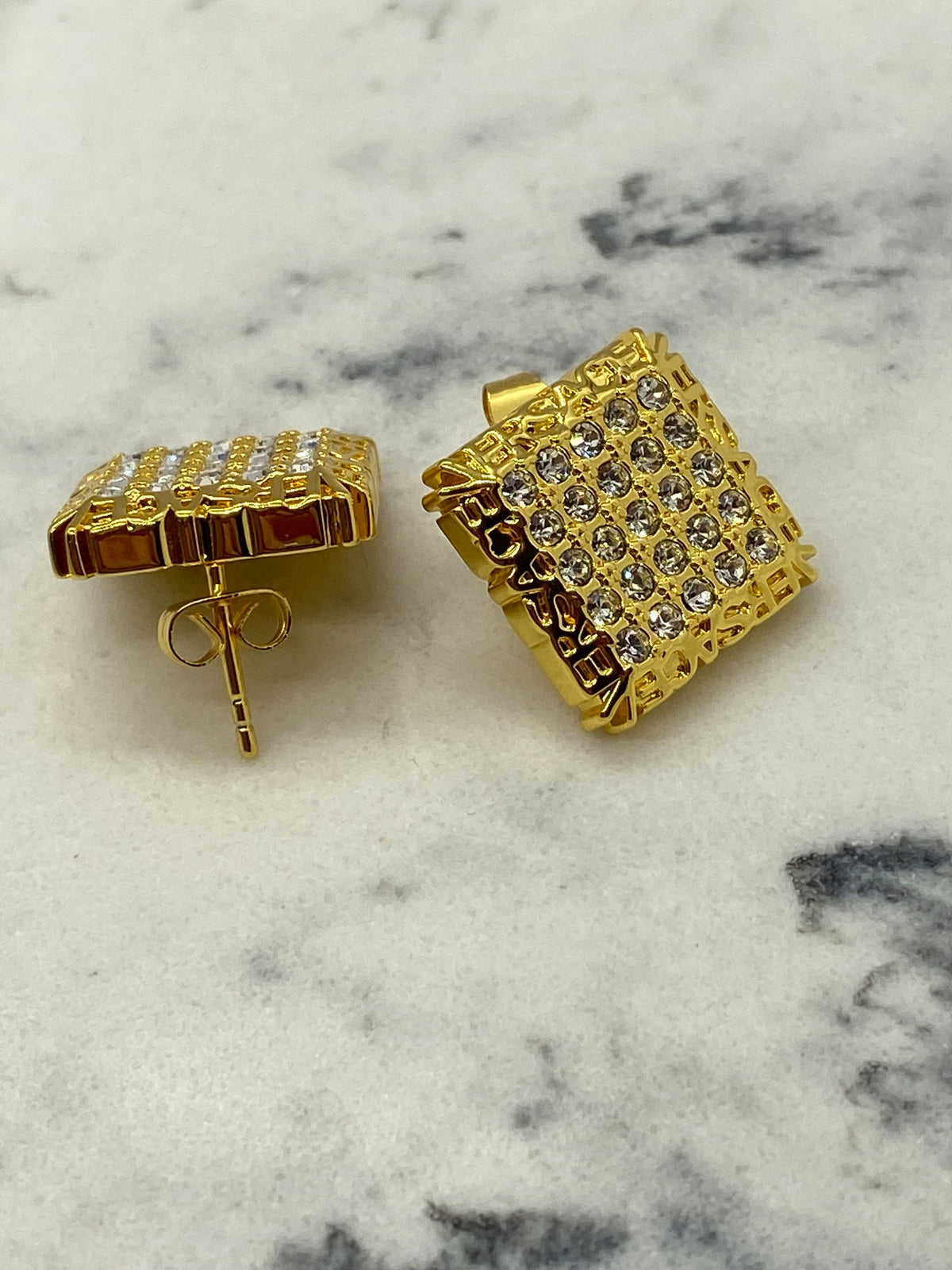 Auth VERSACE Gold Tone Rhinestone Square Earrings - Pre owned