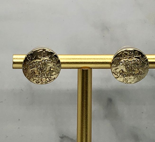 CHANEL CC Gold Tone Button Earrings - USED