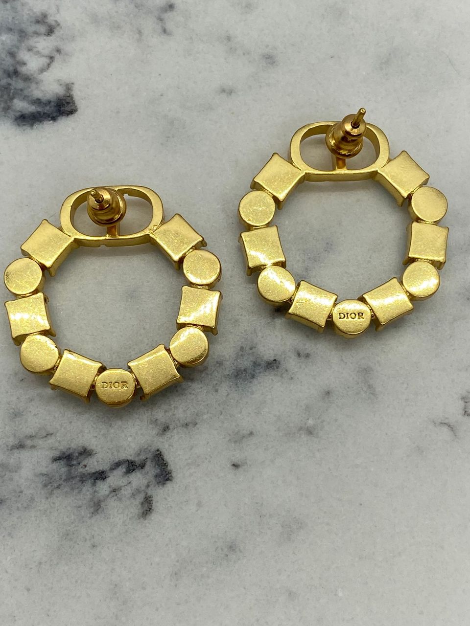 CHRISTIAN DIOR CD Blue Rhinestone Hoop Earrings - Pre owned