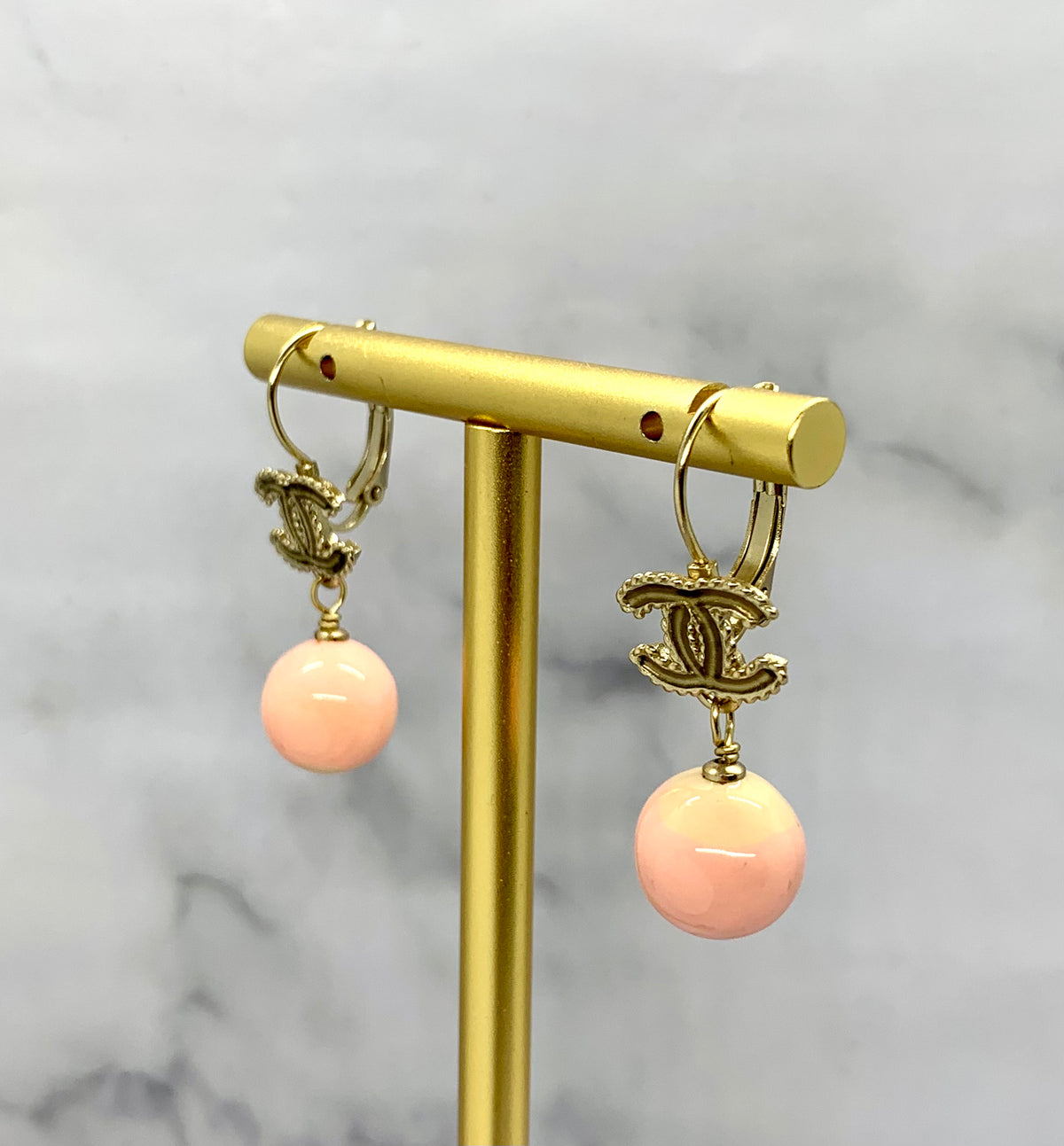 CHANEL CC Pink Pendant Earrings - USED