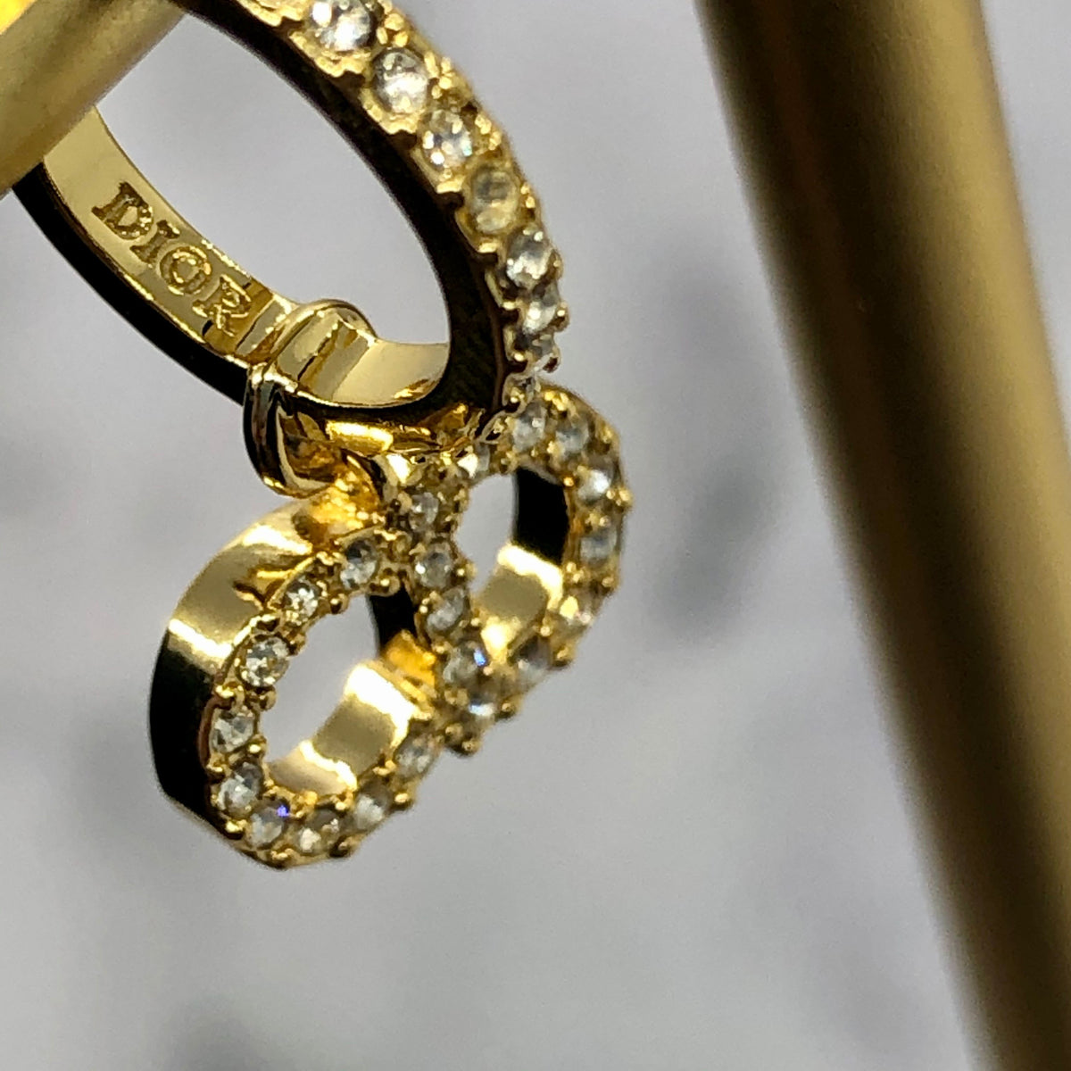 CHRISTIAN DIOR CD Gold Tone Rhinestone Earrings - Pre owned