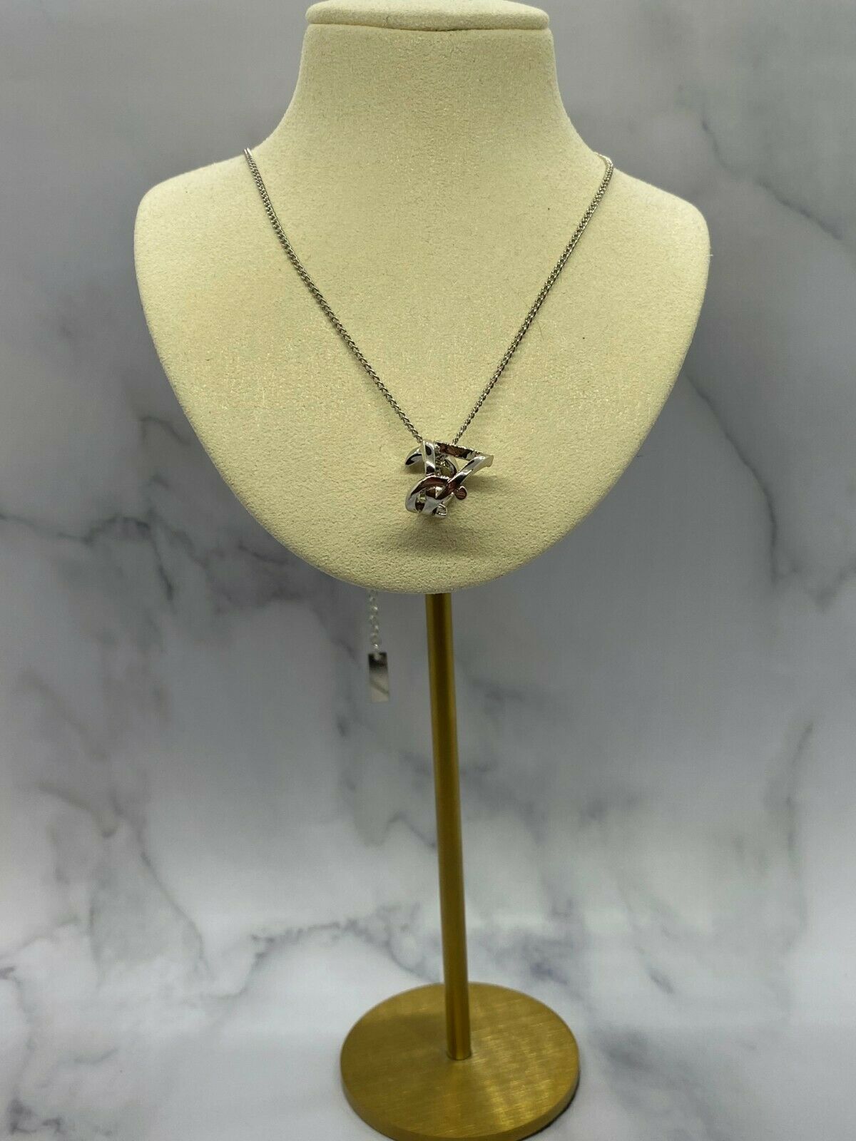 YSL Yves Saint Laurent Monogram Silver Tone Necklace - Pre owned