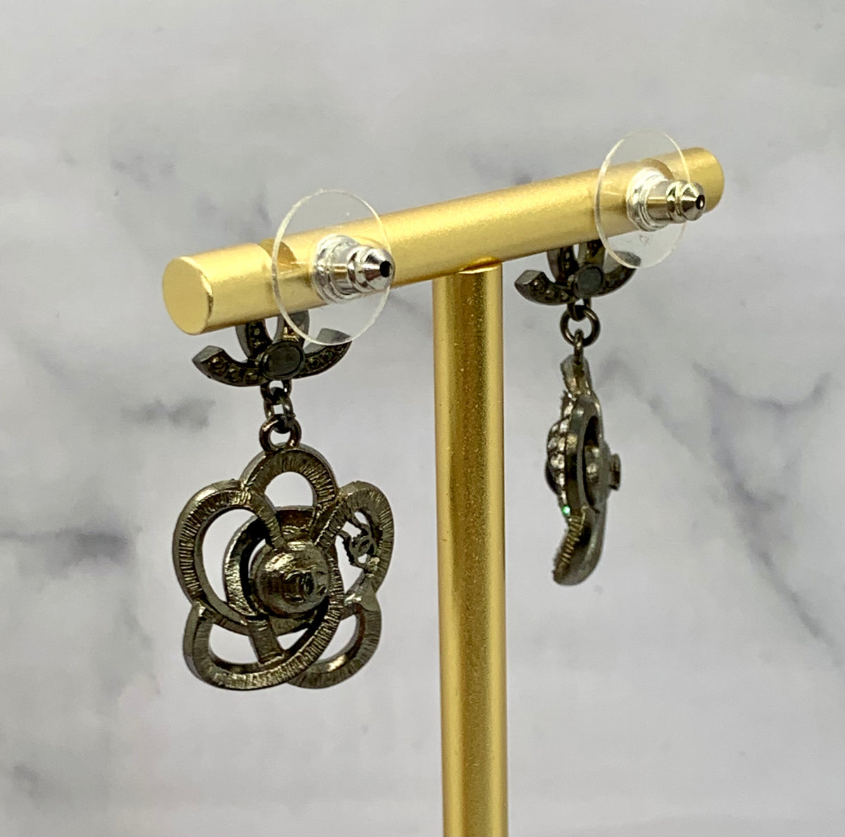 CHANEL CC Camelia Rhinestone Earrings - USED