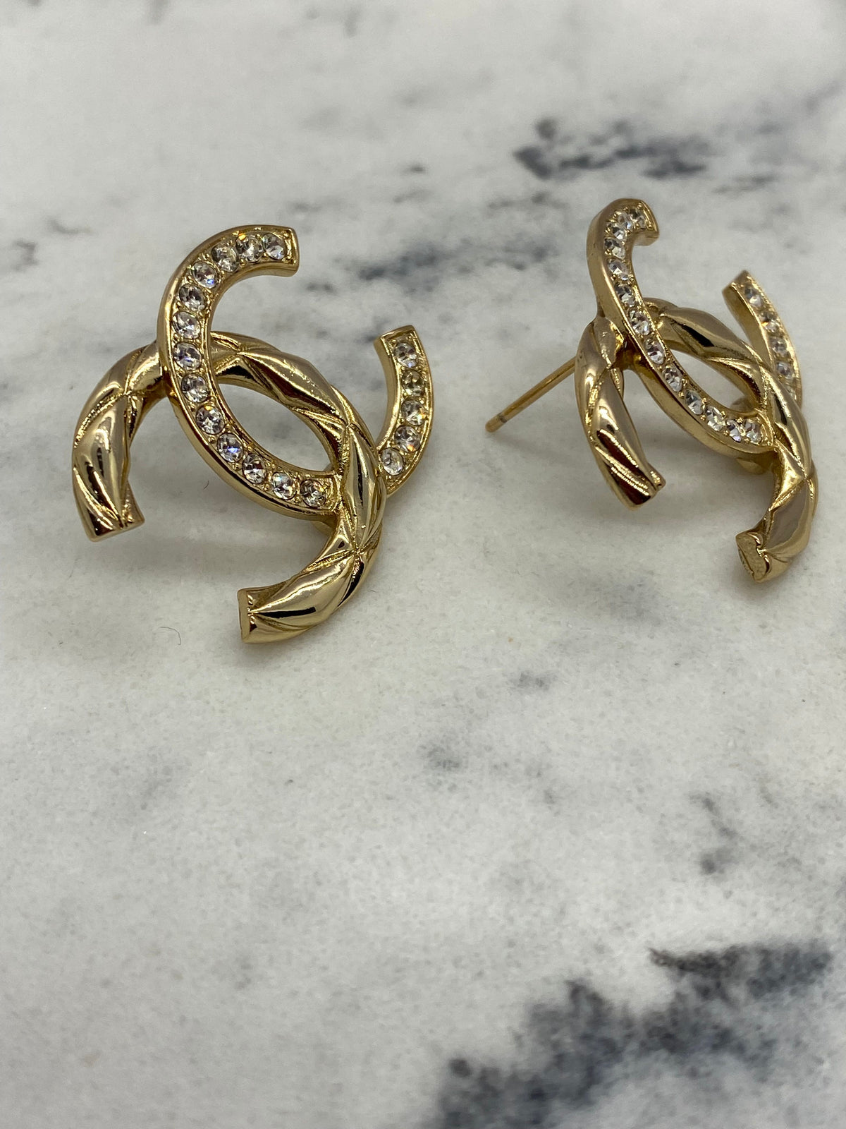 CHANEL CC Gold Tone Rhinestone Earrings - Pre owned