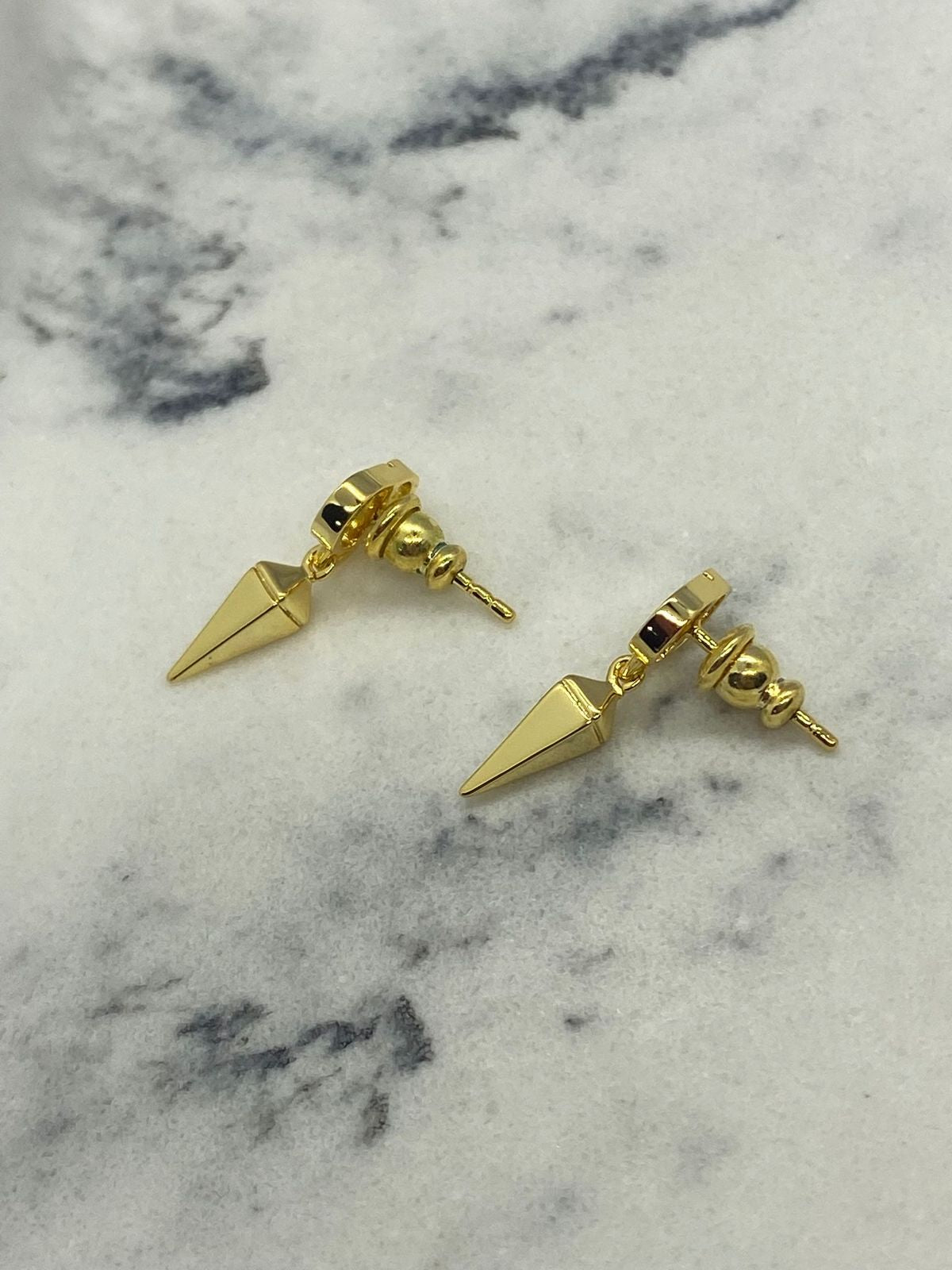 CHRISTIAN DIOR CD Gold Tone Spike Pendant Earrings - Pre owned