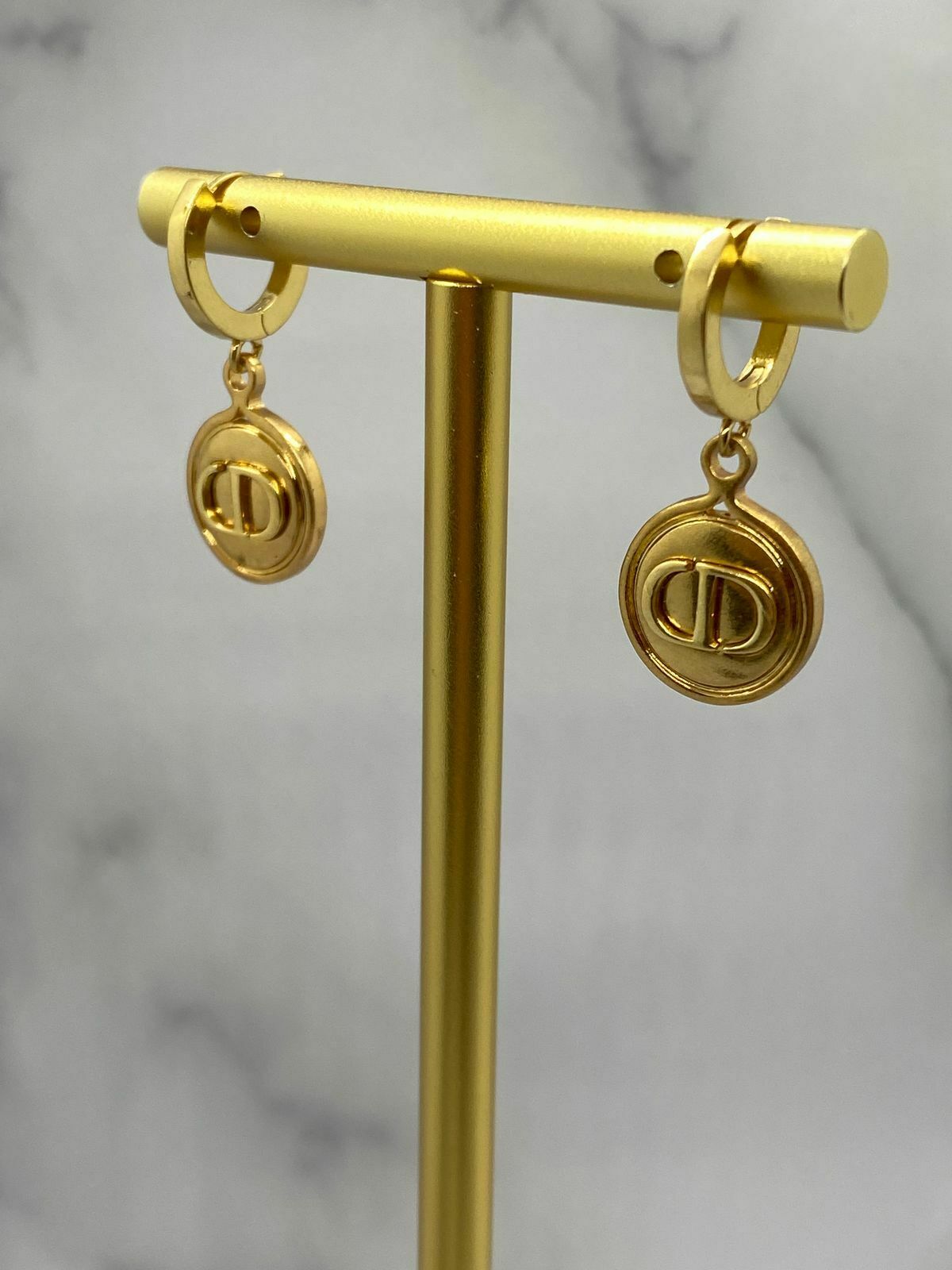 CHRISTIAN DIOR CD Gold Tone Coin Earrings - Pre owned