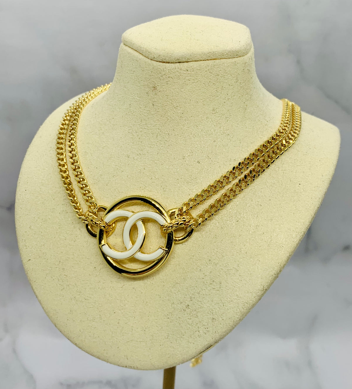 CHANEL CC White Enamel Chain Necklace - USED