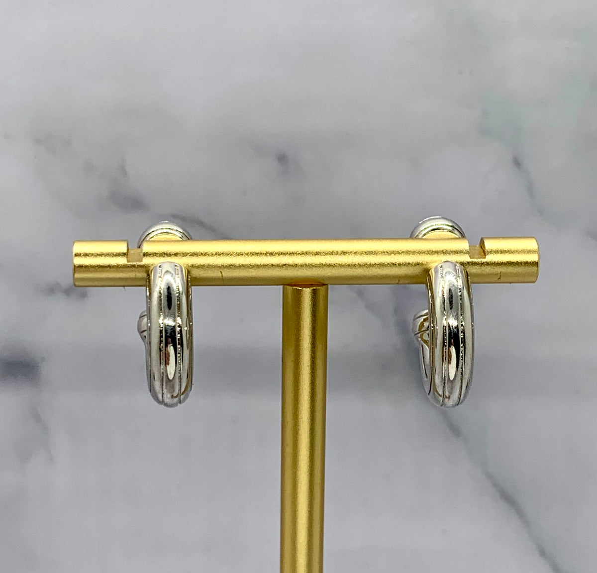 BOTTEGA VENETA Silver Tone Hoop Earrings - Pre owned