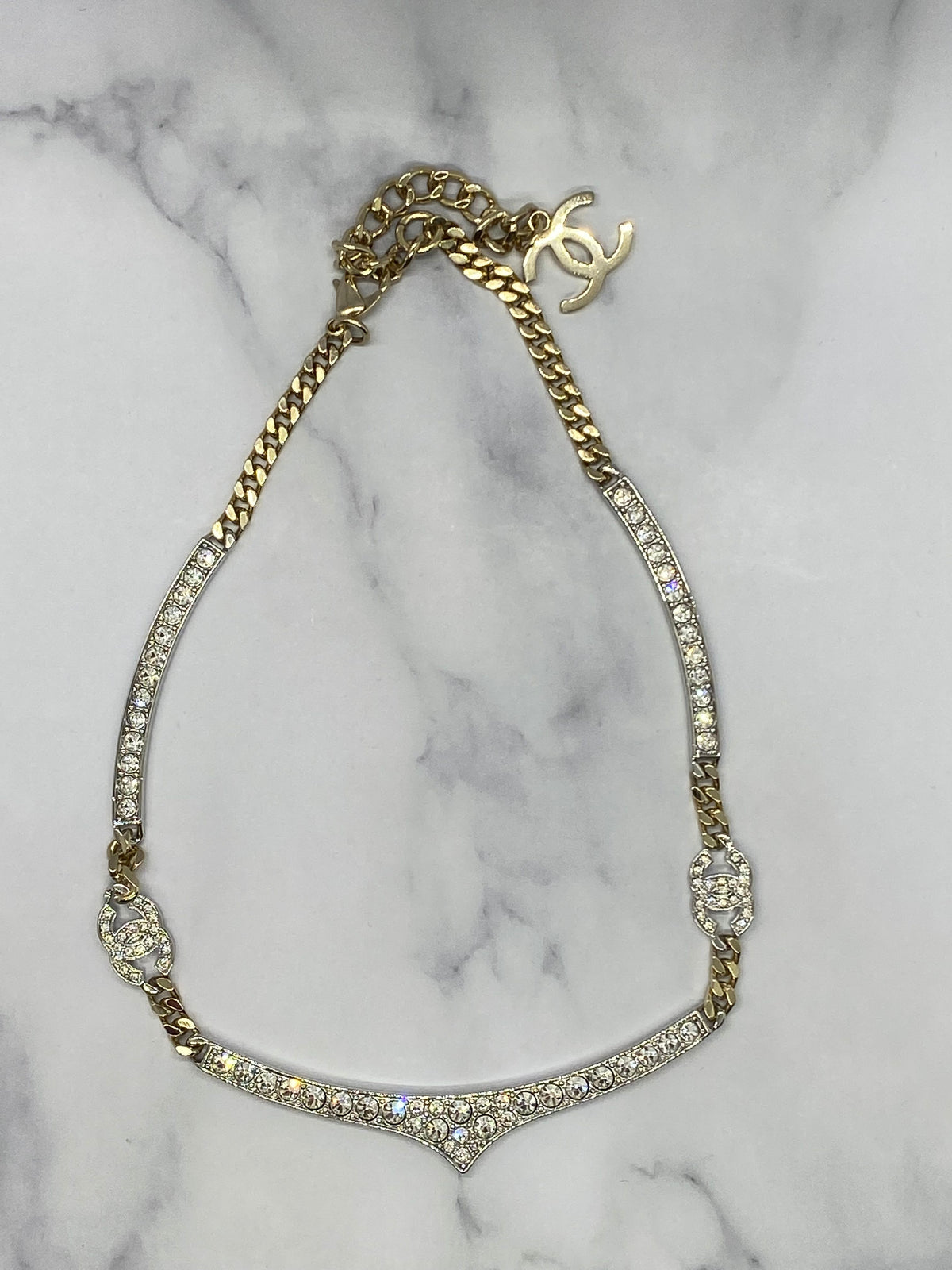 CHANEL CC Rhinestone Statement Necklace - USED