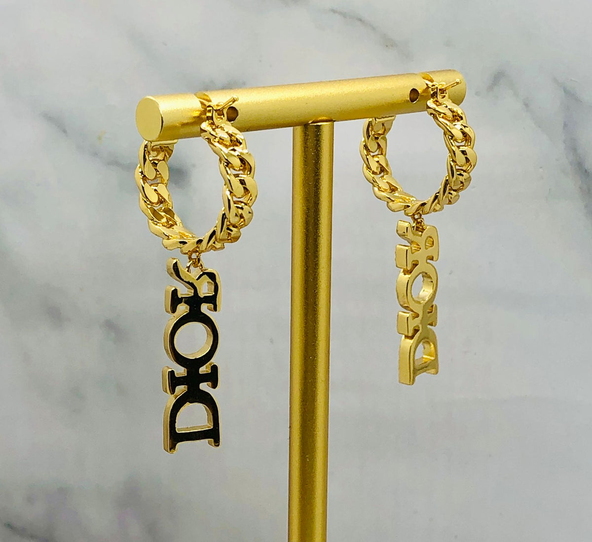 CHRISTIAN DIOR Gold Tone Rhinestone Pendant Earrings - Pre owned