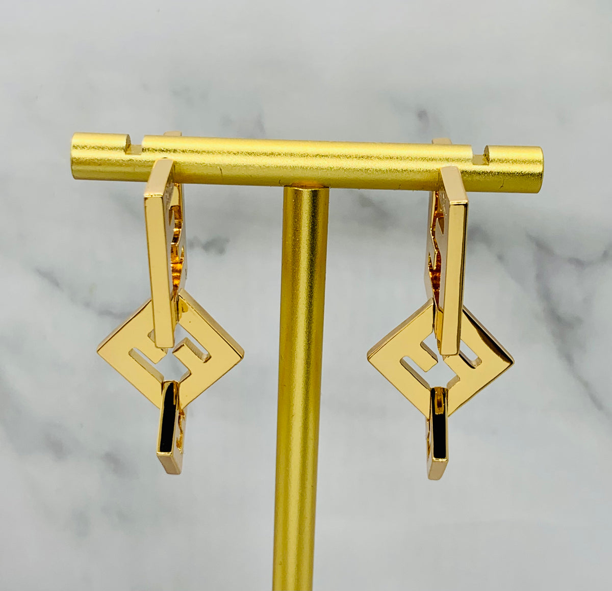 FENDI FF Gold Tone Pendant Earrings - Pre owned