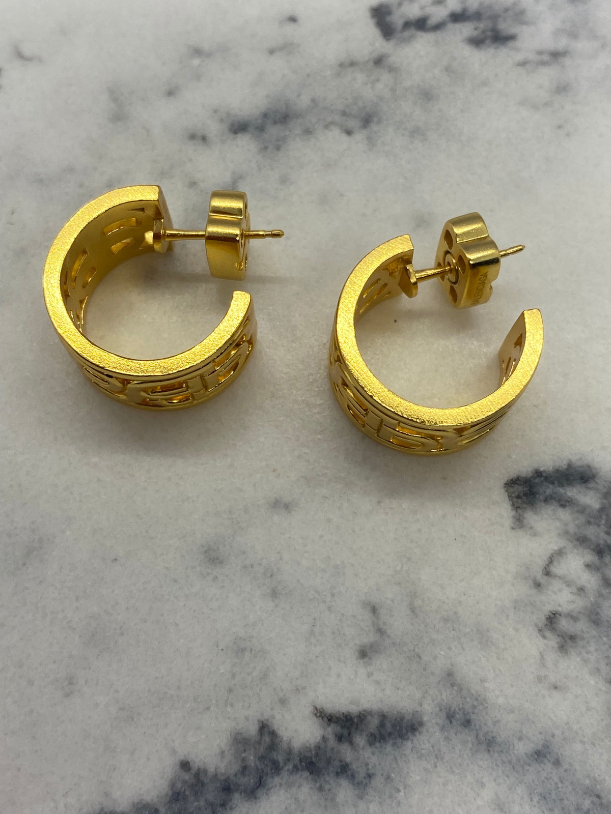 BALENCIAGA BB Gold Tone Hoop Earrings - Pre owned