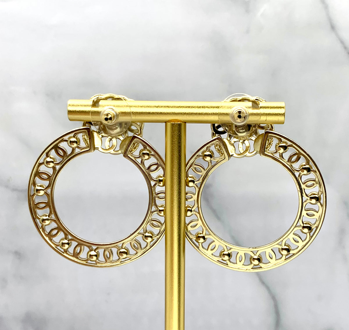 CHANEL CC 2019 Gold Rhinestone Hoop Earrings - USED