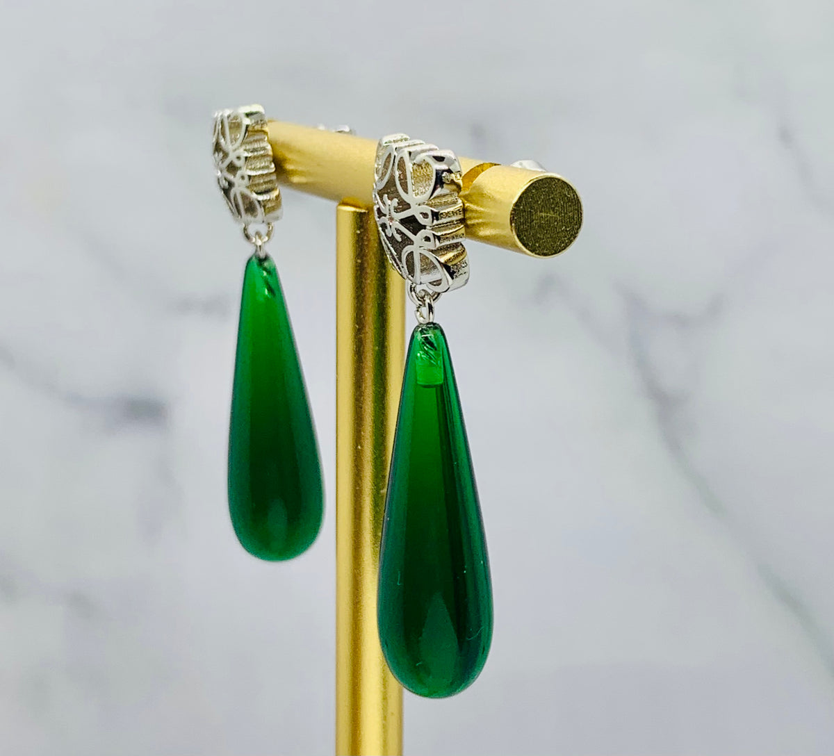 LOEWE Monogram Green Stone Earrings - Pre owned