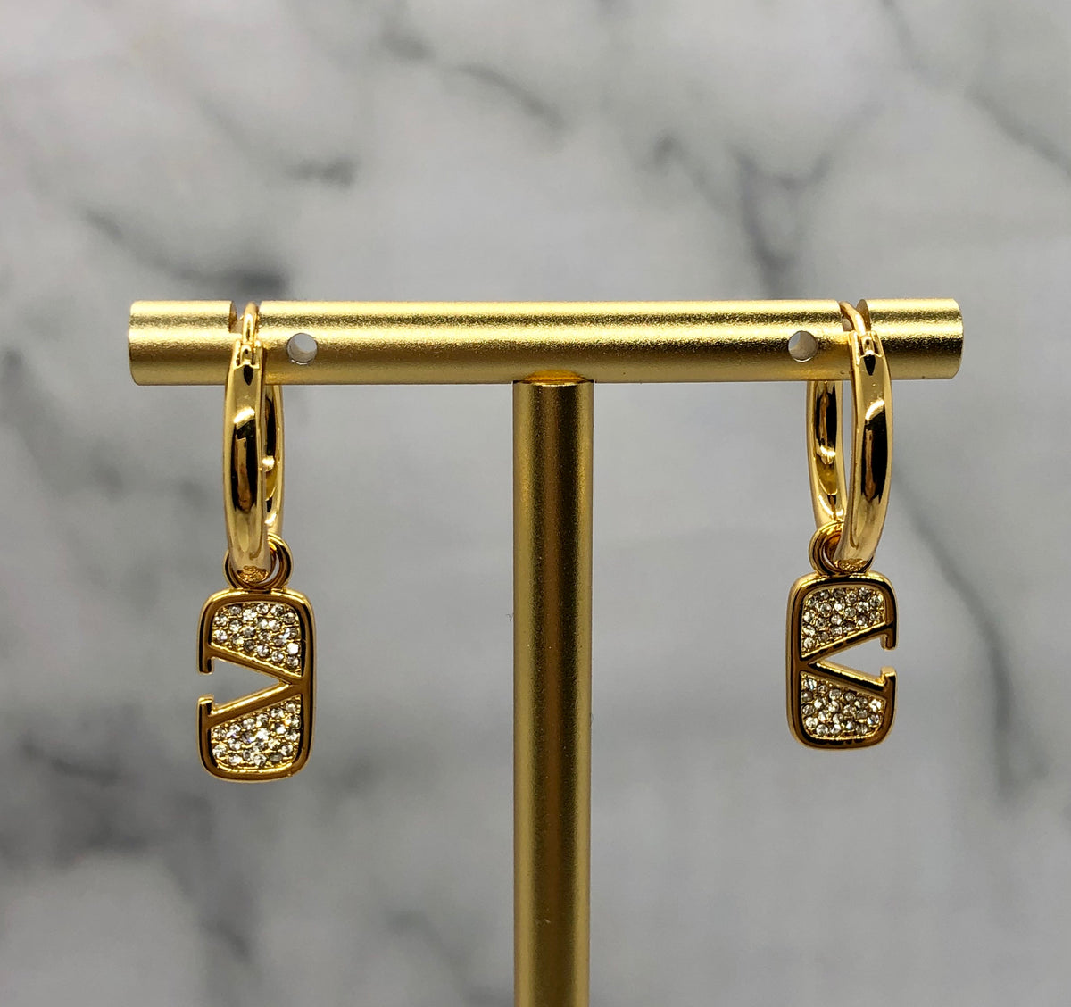 VALENTINO V Rhinestone Earrings - USED