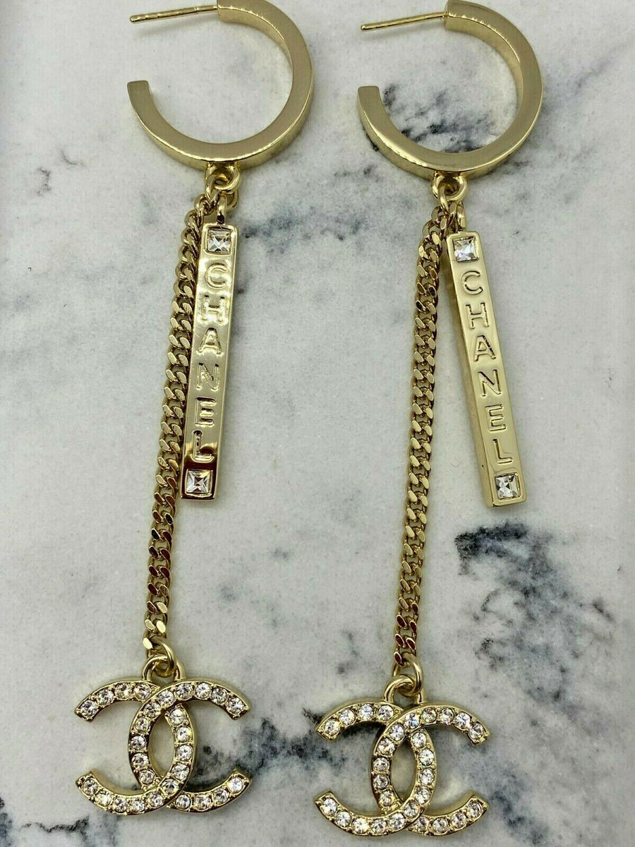 CHANEL CC Gold Tone Charm Pendant Earrings - Pre owned