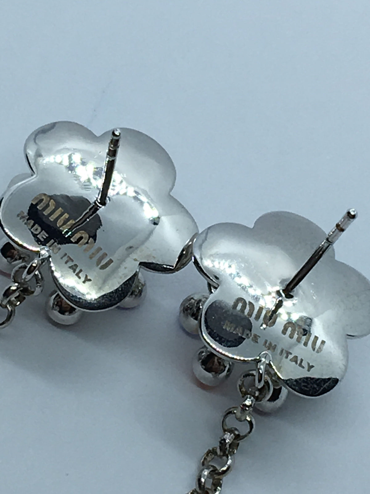 MIU MIU Silver Tone Multicolor Flower Pendant Earrings - Pre owned