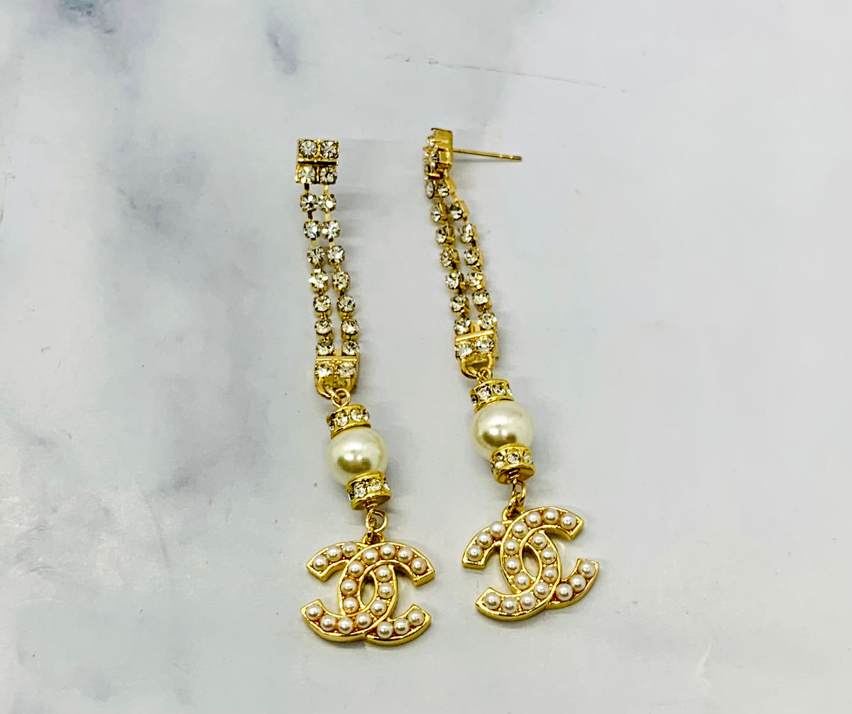 CHANEL CC Rhinestone Pendant Earrings - USED