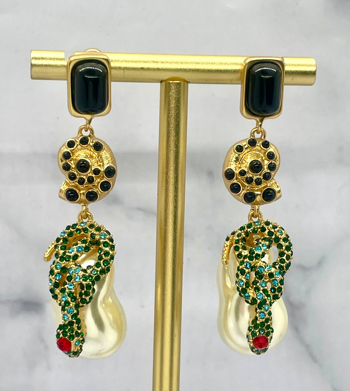 SCHIAPARELLI Water Pearl Rhinestone Pendant Earrings - Pre owned