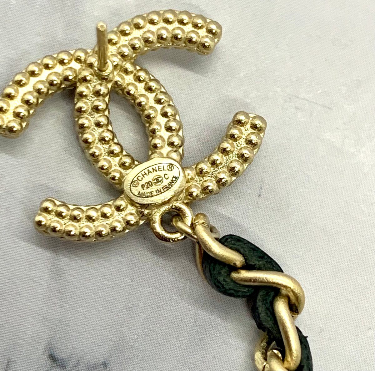 CHANEL CC Leather Trim Pendant Earrings - USED