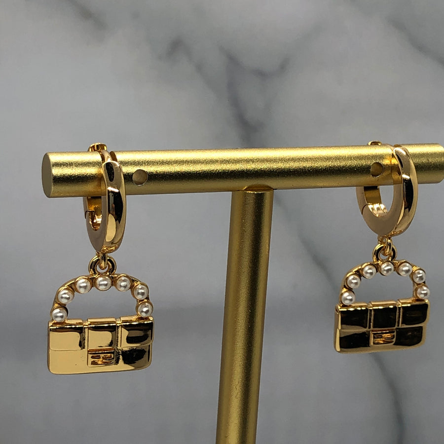 FENDI Baguette Bag Shaped Gold Tone Earrings - Pre owned