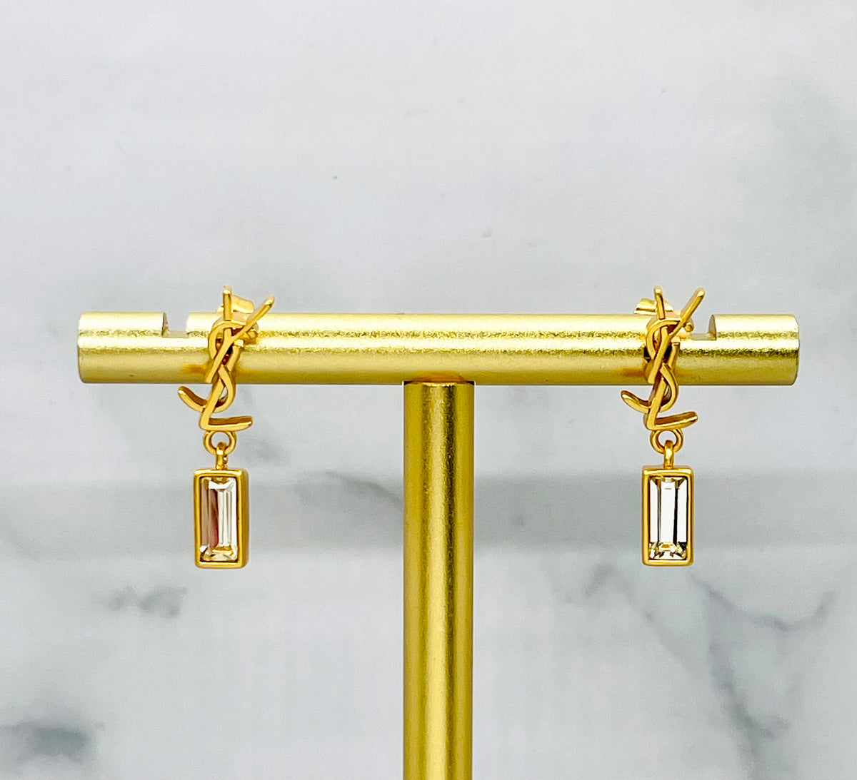 YSL YVES SAINT LAURENT Monogram Rhinestone Earrings - Pre owned