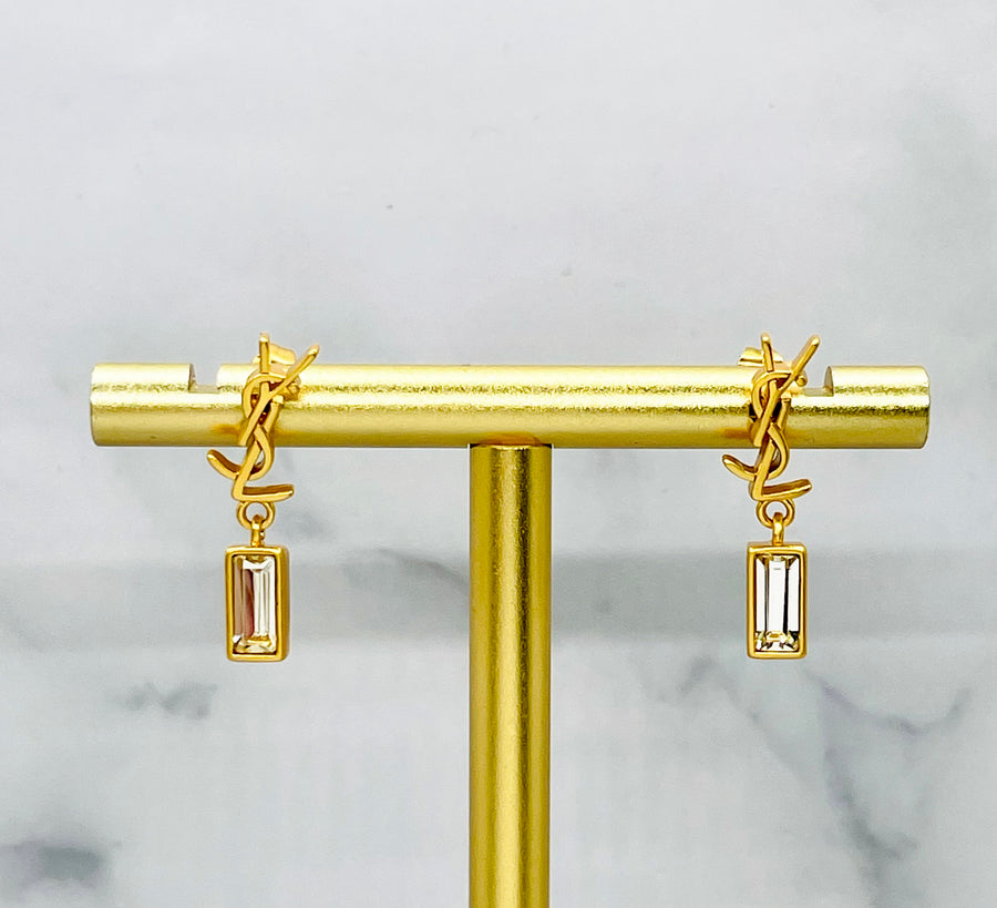 YSL YVES SAINT LAURENT Monogram Rhinestone Earrings - Pre owned