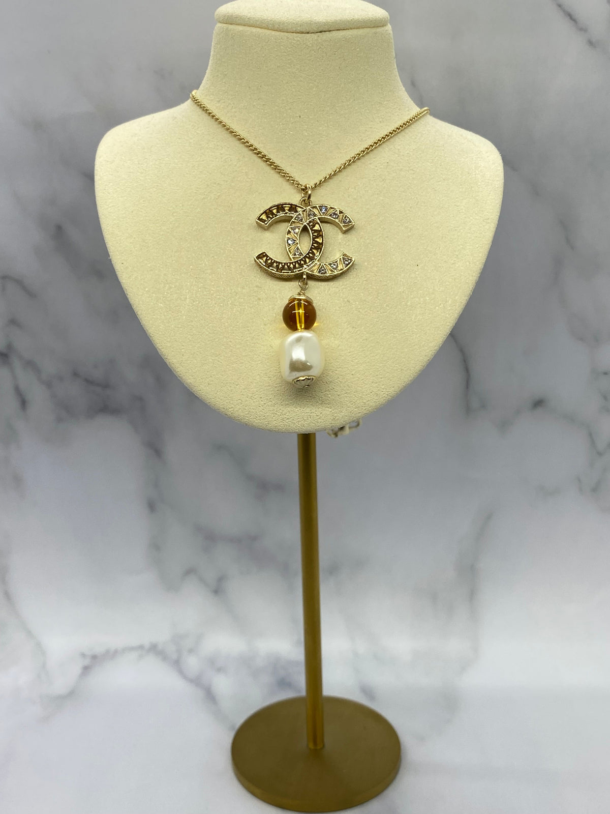 CHANEL CC Amber Pearl Pendant Necklace - USED