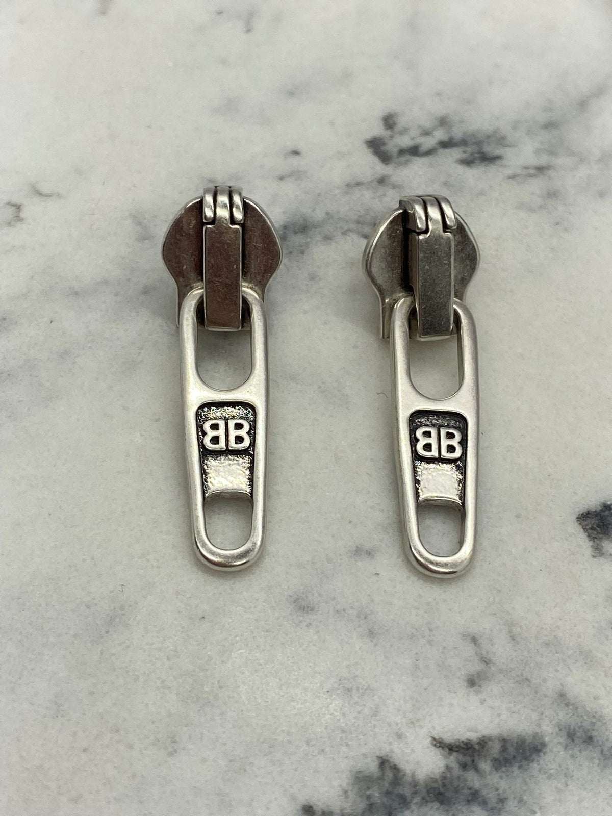 BALENCIAGA BB Silver Tone Zipper Earrings - Pre owned