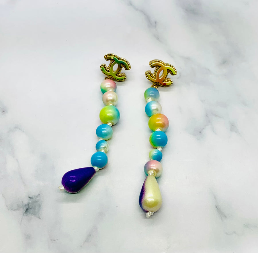 CHANEL CC Rainbow Pendant Earrings - USED