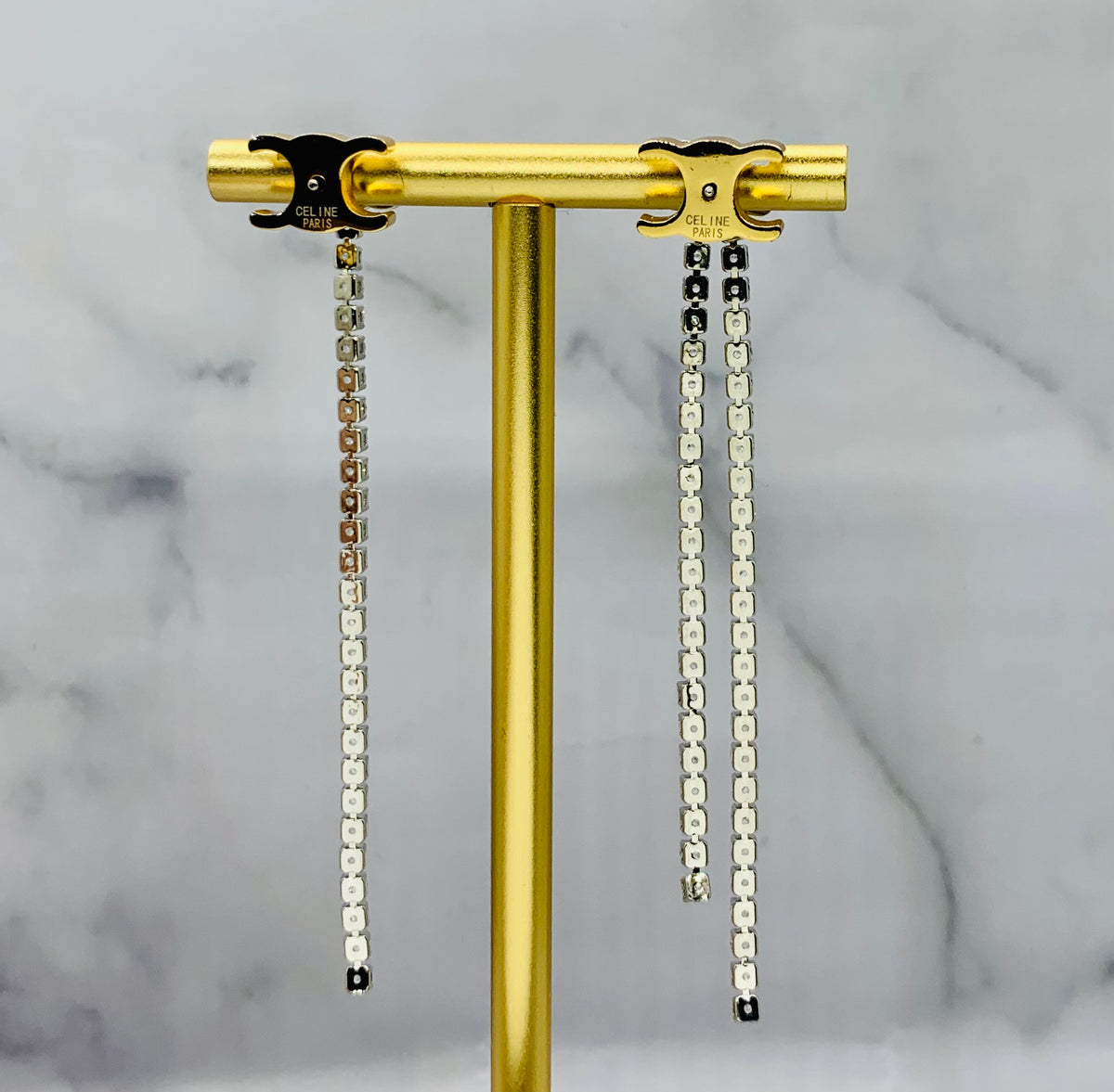 CELINE Monogram Rhinestone Pendant Earrings - Pre owned