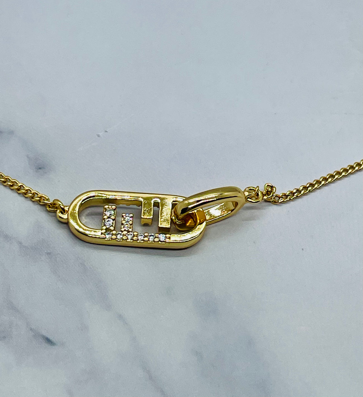 FENDI F Rhinestone Chain Necklace - Pre owned