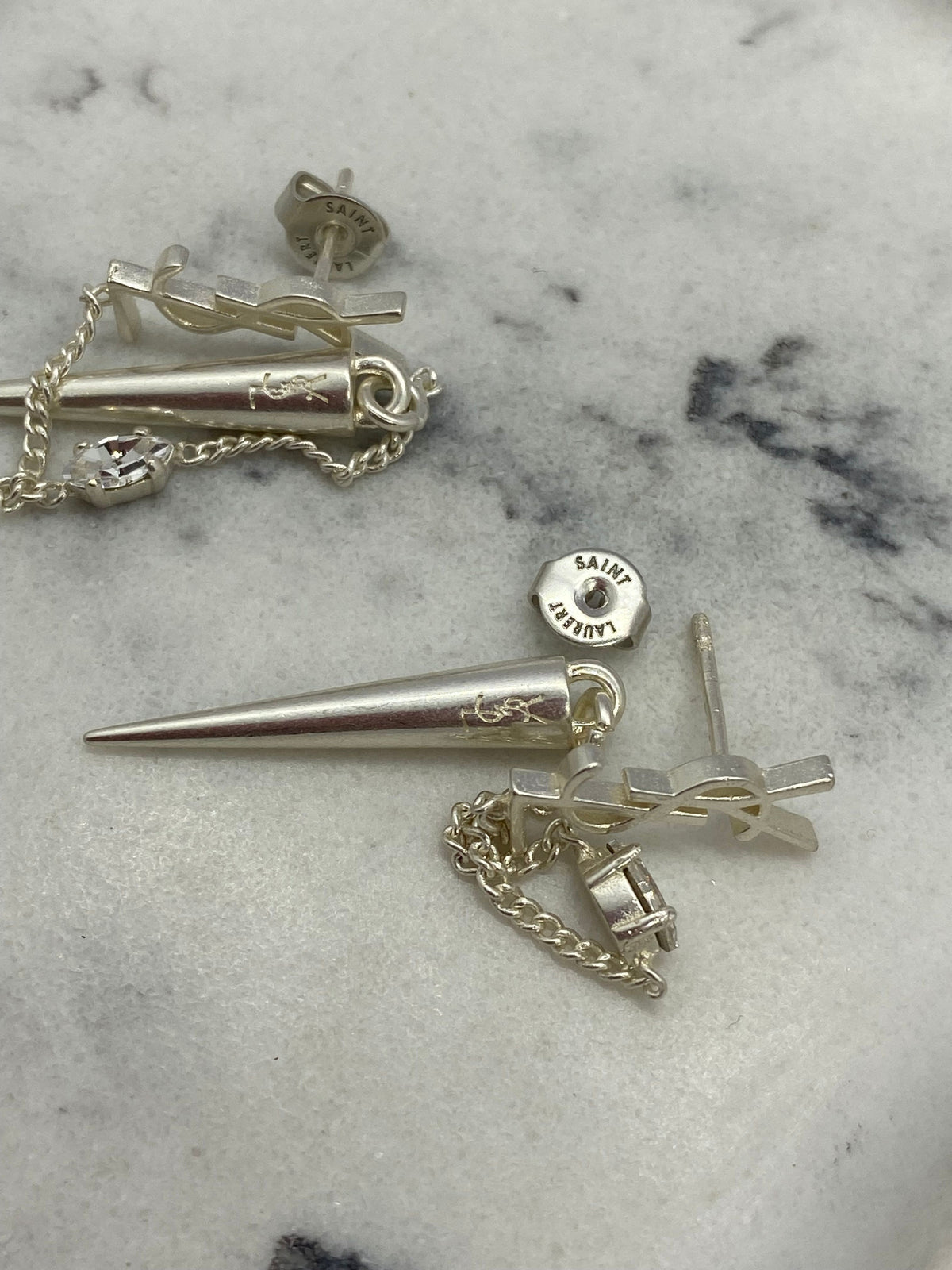 YSL Yves Saint Laurent Silver Tone Pendant Earrings - Pre owned