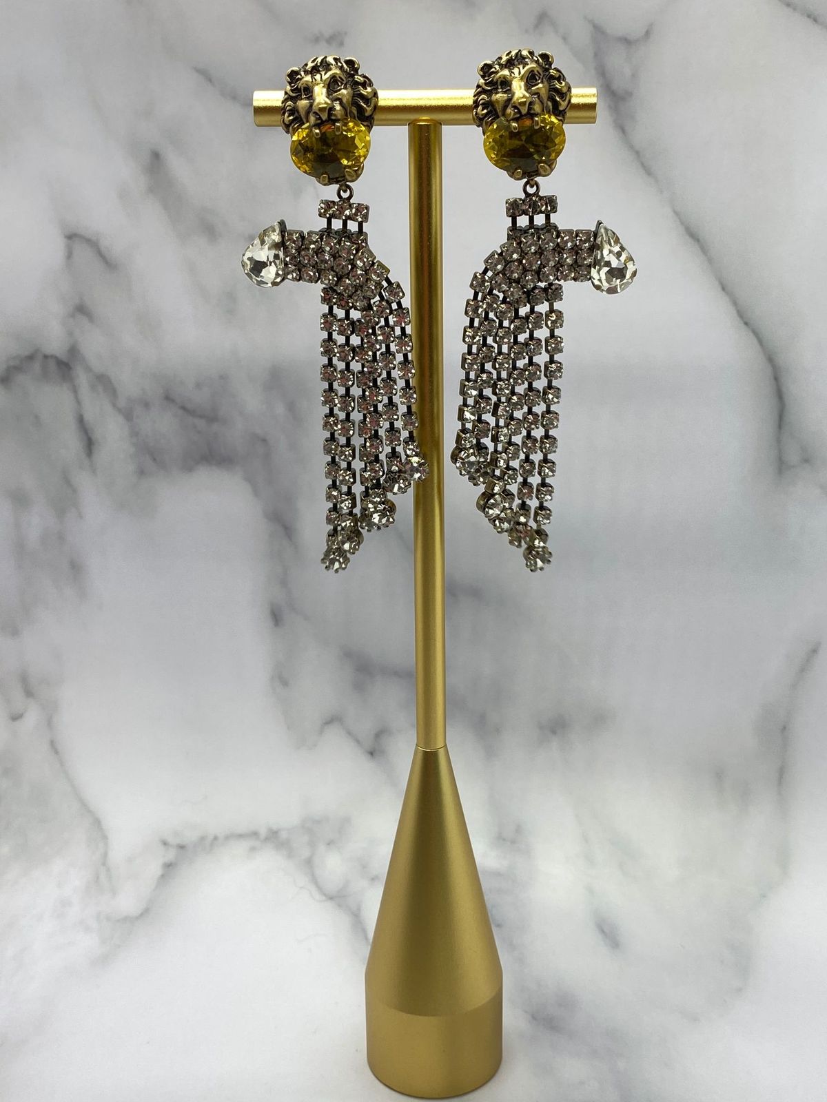 GUCCI Crystal Embellished Lion Earrings - USED
