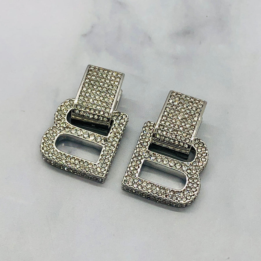 BALENCIAGA B Rhinestone Pendant Earrings - Pre owned