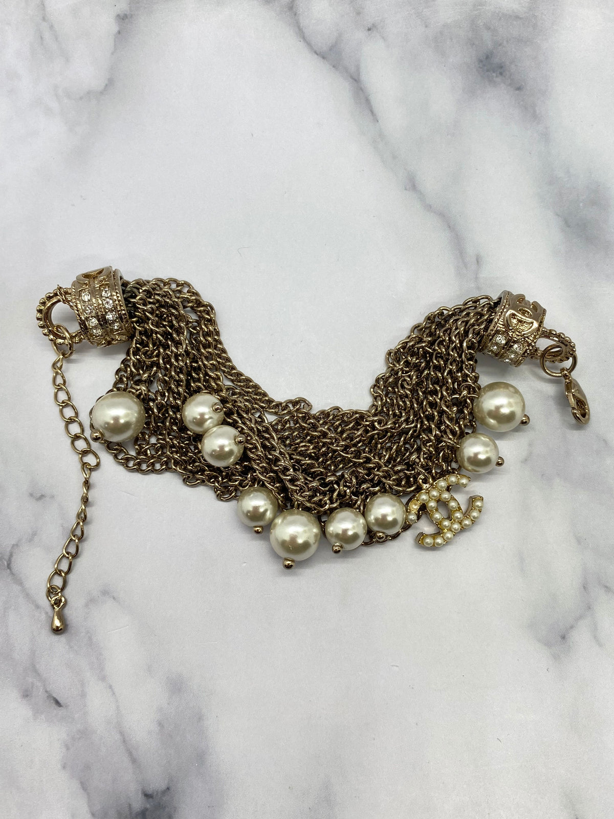 CHANEL CC Chain & Pearl Trim Bracelet - DAMAGED
