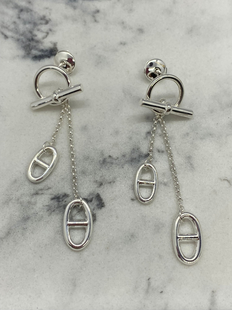 HERMES Silver Tone Pendant Earrings - Pre owned