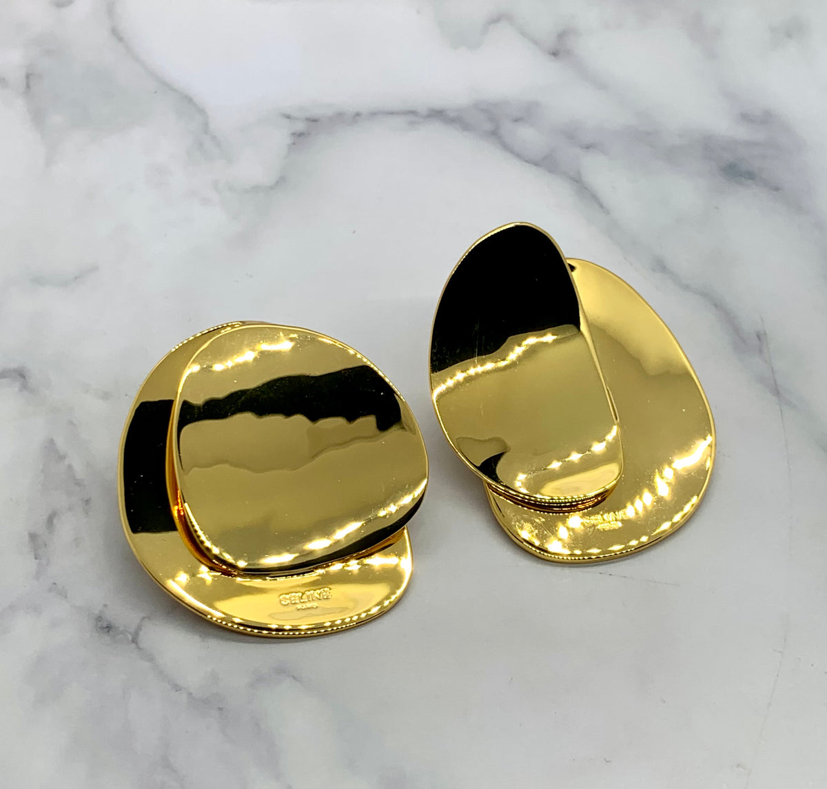 CELINE Gold Tone Disc Earrings - Pre owned