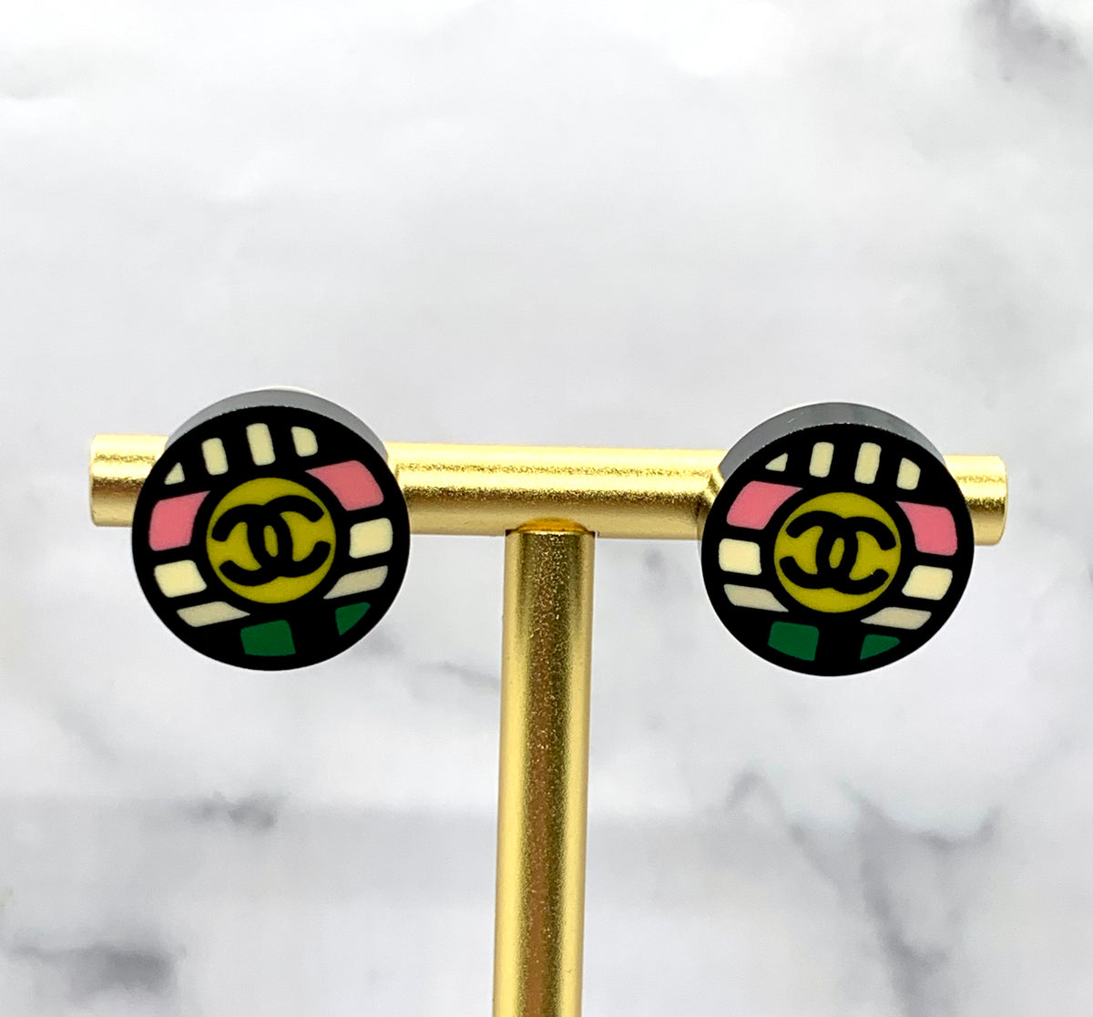 CHANEL CC 2017 Plastic Button Earrings - USED