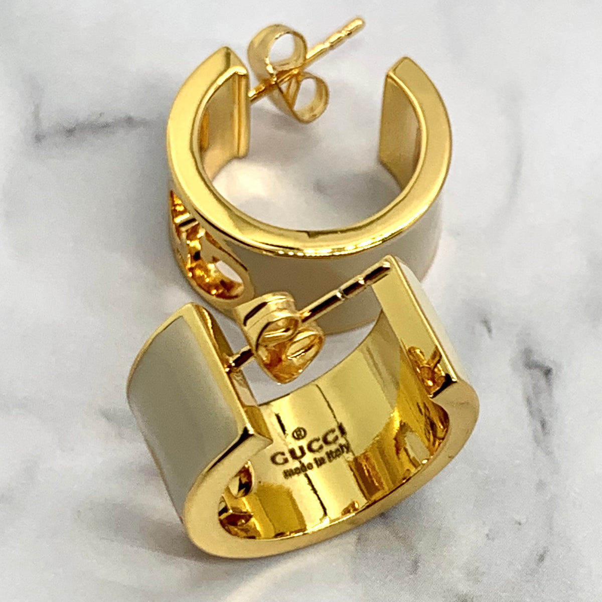 GUCCI GG White Trim Hoop Earrings - Pre owned