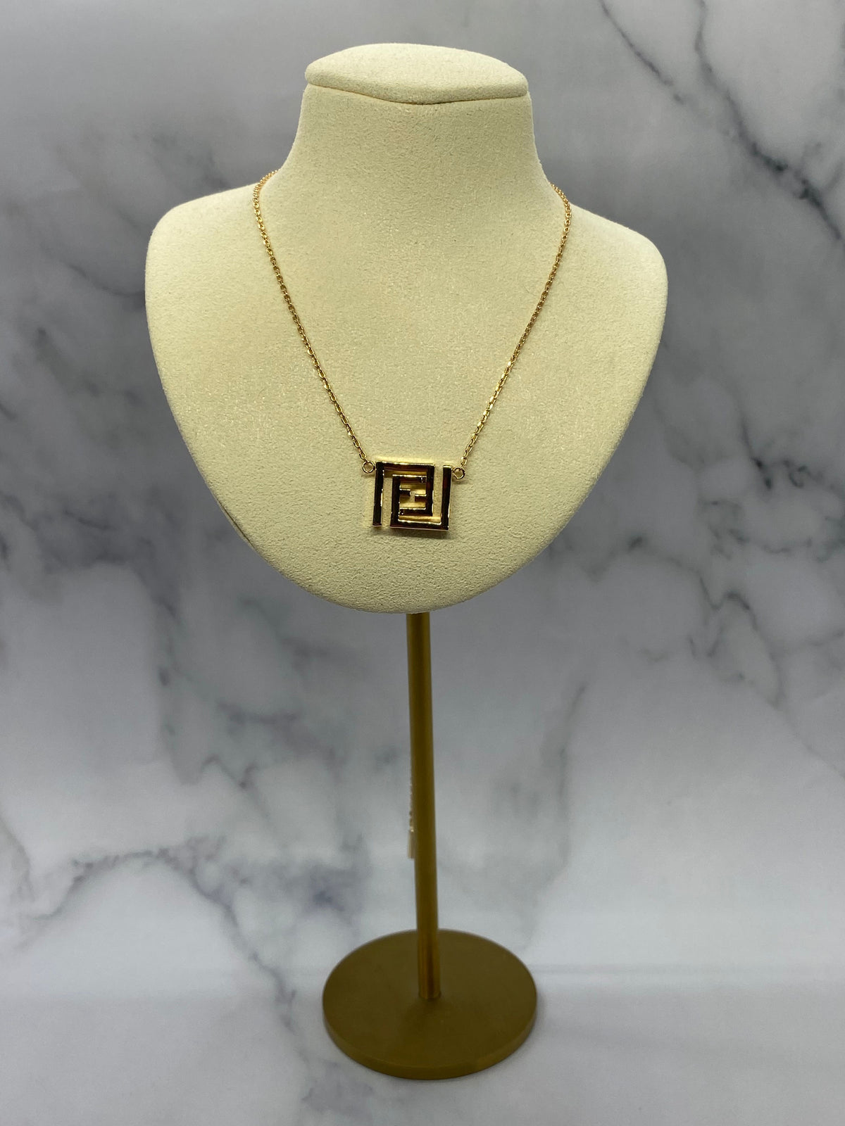FENDI FF Gold Tone Monogram Necklace - Pre owned