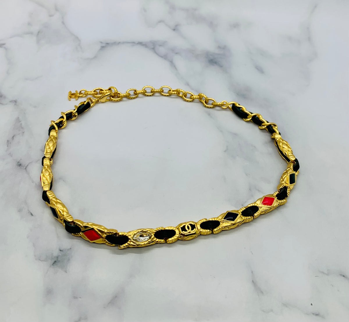 CHANEL CC Leather Trim Necklace - USED