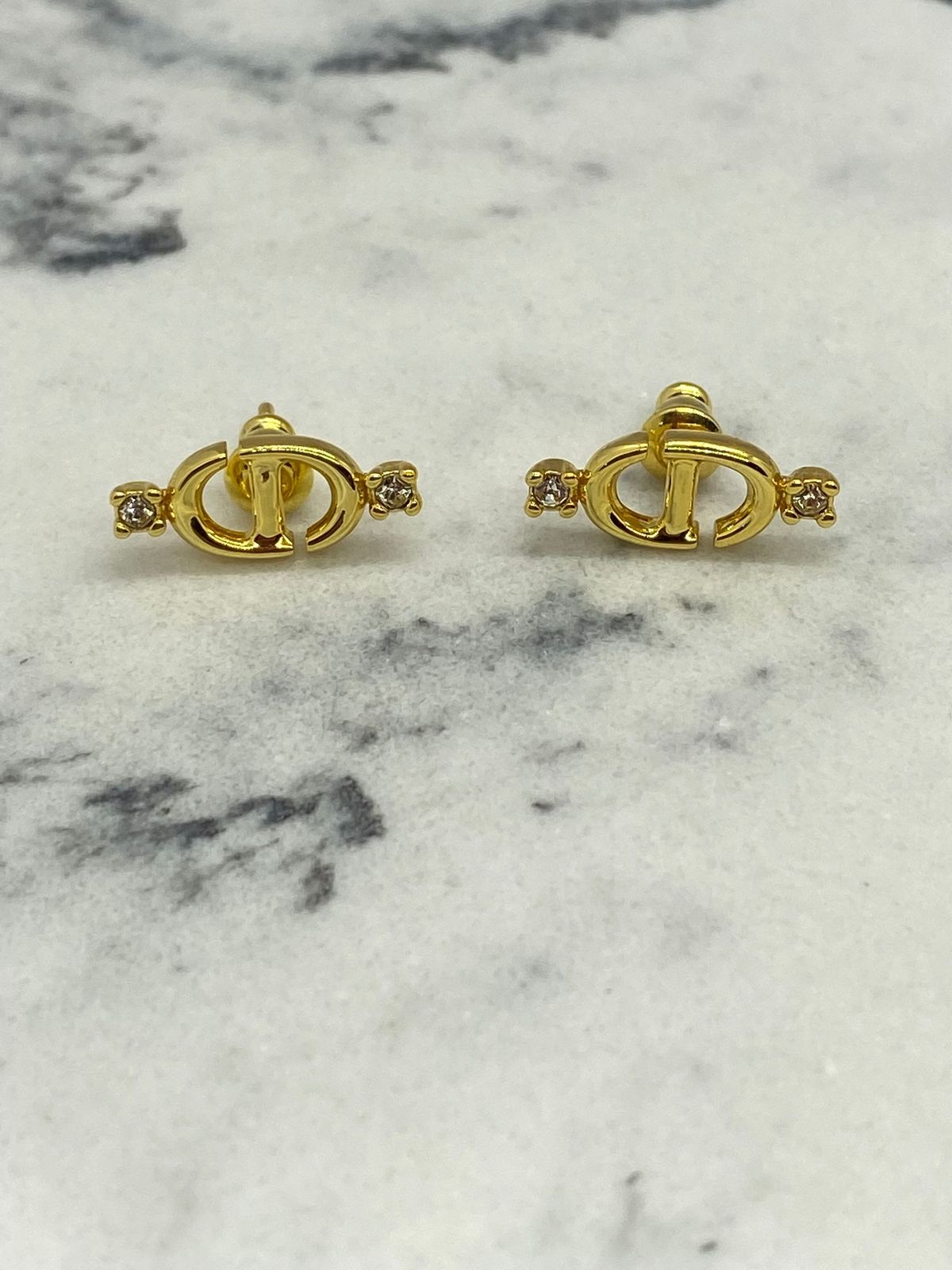 CHRISTIAN DIOR CD Gold Tone Rhinestone Earrings - Pre owned